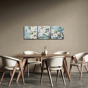 Obraz - Maľba, kvitnúce vetvy stromu (s hodinami) (90x30 cm)