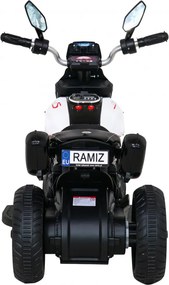 Ramiz Rýchla turistická motorka na batérie pre deti Biela + Audio + Svetlá + Eko koža