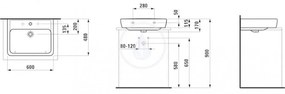 LAUFEN Pro Umývadlo, 600 mm x 480 mm, 1 otvor na batériu, biela H8179520001041