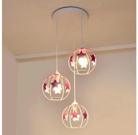 Detský luster na lanku STARS 3xE27/15W/230V ružová/biela