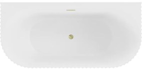 Mexen Sella, voľne stojaca vaňa ku stene, drážkovaná, 150 x 75 cm, biela matná, zlatý matný prepad, 52711507501-55