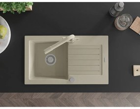 Mexen Pablo, granitový drez 752x436x161 mm, 1-komorový a béžová batéria Duero, béžová, 6510-69-671600-69