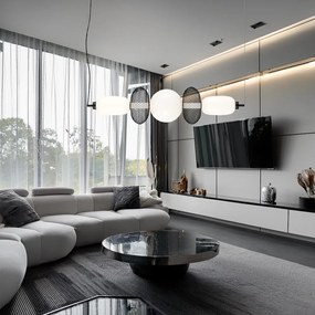 Závesné svietidlo Arame, 3x biele sklenené/2x čierne drôtené tienidlo, b