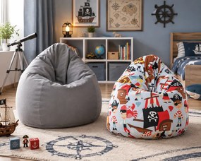 Set 2 detských sedacích vakov Bag Sako L – plyš sivý + Pirát