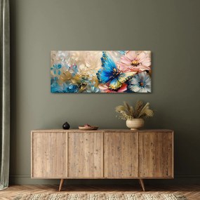 Obraz - Maľba kvetov a motýľov (120x50 cm)