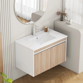 Závesná skrinka pod umývadlo Houseland Morvia 80 cm biela/dub