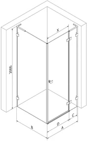 Mexen Lunar, L pravý výklopný sprchový kút 100 x 90 cm, 8mm číre sklo, čierny profil, 834L-100-090-70-00-P