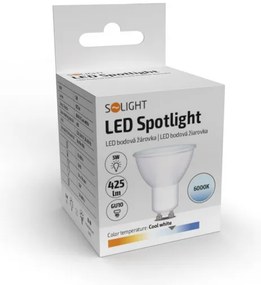SOLIGHT LED žiarovka bodová PAR16 5W, GU10, 6000K, 425lm, denná modrá
