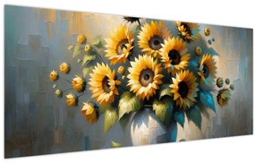 Obraz – Váza so slnečnicami (120x50 cm)