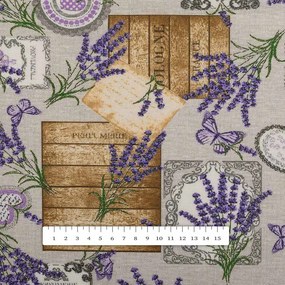 Biante Dekoračný záves PML-099 Levandule s motýlikmi a srdiečkami na béžovom 145x190 cm