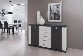 Široká komoda Caracas typ 21, grafit/biely lesk, s osvetlením