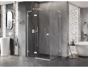 Mexen Lunar, L sklápací sprchový kút ľavý 85 x 80 cm, 8mm číre sklo, biely profil, 834L-085-080-20-00-L