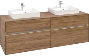 VILLEROY &amp; BOCH Collaro závesná skrinka pod dve umývadlá na dosku, 4 zásuvky, s LED osvetlením, 1600 x 500 x 548 mm, Oak Kansas, C021B0RH