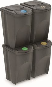 Sada 4 odpadkových košů Soorti na tříděný odpad 4 x 35 l šedá