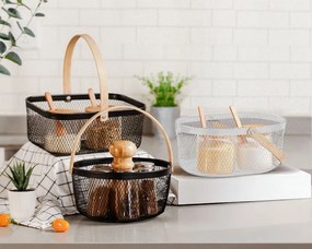 CONFORTIME Kovový košík s bambusovou rukoväťou, čierny 23,5 x 17,5 x 10 cm