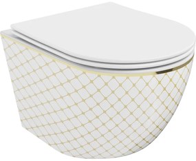 Mexen Lena WC misa Rimless s pomaly padajúcim sedátkom, duroplast, biela/Zlatá mriežkový vzor - 30224009