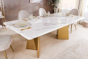 Jedálenský stôl EXTRAVAGANCIA 200 cm s nohami v šampansko-zlatej farbe s bielou mramorovou doskou