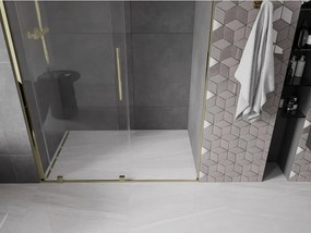 Mexen Velar, posuvné dvere do otvoru 130x200 cm, 8mm číre sklo, zlatá lesklá, 871-130-000-01-50