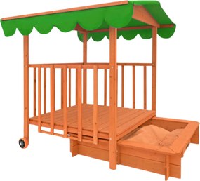 Pieskovisko s verandou HAPPY, 130x130x143cm, hnedá/zelená Jurhan