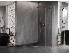 Mexen Lunar, L päťuholníkový sprchový kút s pravým sklonom 90 x 100 cm, 8mm číre sklo, profil ružové zlato, 831L-090P-100L-60-00-P