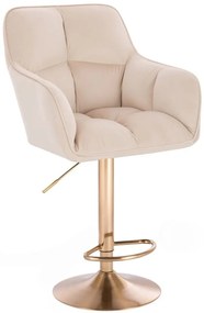LuxuryForm DESIGN Barová stolička AMALFI VELUR na zlatom tanieri - krémová