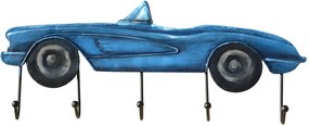 Kovový nástenný vešiak, modré auto, 60x23x7cm