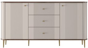 Komoda Vespera 160 cm so zásuvkami - kašmírová / orech / zlaté nožičky