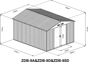 Záhradný domček BestBerg ZDB-9D / 9 m² / 279 x 324 x 211 cm / dekor červené drevo / hnedá