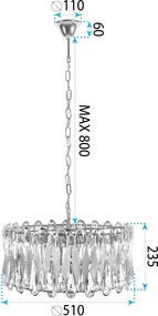 Toolight Toolight, krištáľové závesné svietidlo 8xE14, APP1718-CP, zlatá, OSW-04340