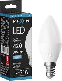 Mexen Nova, LED žiarovka E14, C37, 4W, neutrálna - 4000K, 420 lm - L102-E14-0440-01