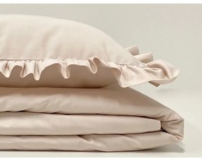 Bavlnená posteľná bielizeň s volánikom, krémová