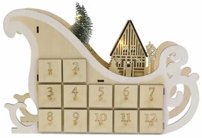 Vianočný adventný kalendár, sane, 10 LED, na batérie