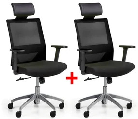 Kancelárska stolička so sieťovaným operadlom WOLF II, nastaviteľné  podrúčky, hliníkový kríž, 1 + 1 ZADARMO, čierna | Biano