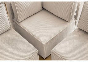 Krémovobiela menčestrová rohová pohovka (pravý roh/do tvaru "U") Nihad modular – Bobochic Paris