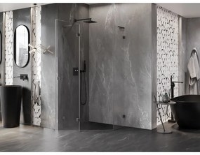 Mexen Lunar, L päťuholníkový sprchový kút naklápací doľava 90 x 90 cm, 8mm číre sklo, grafitový profil, 831L-090L-090P-95-00-L