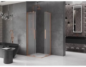 Mexen Velar Duo, sprchový kút s posuvnými dverami 90 x 90 cm, 8mm sklo námraza, medená matná, 871-090-090-32-65