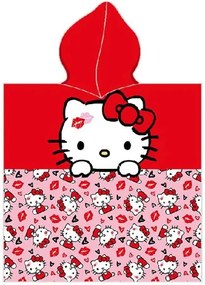 Dievčenské plážové pončo - osuška s kapucňou Hello Kitty - 100% bavlna - 55 x 110 cm - pre deti od 3 do 6 rokov