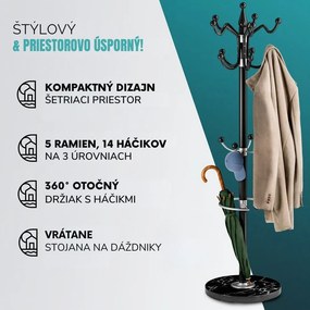 Stojanový vešiak TENZY s mramorovým podstavcom, 37x173cm, čierna Casaria