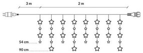 Vianočná led svetelná záclona na spájanie vonkajšia - hviezdy - programy - časovač - 138led - 2m teplá biela