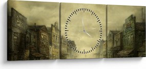 Obraz westernového mestečka (s hodinami) (90x30 cm)