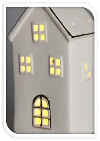 Dekoračný biely domček s LED 21 cm