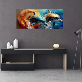 Obraz - Maľba delfínov (120x50 cm)