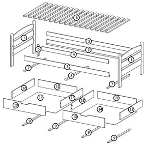 Detská posteľ z MASÍVU borovice 200x90cm SO ŠUPLIKMI - MARY - šedá