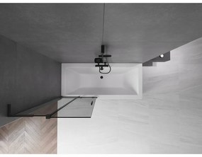 Mexen Velar L, 2-krídlová posuvná vaňová zástena 85 x 150 cm, 8mm šedé sklo, čierna matná, 896-085-003-41-70