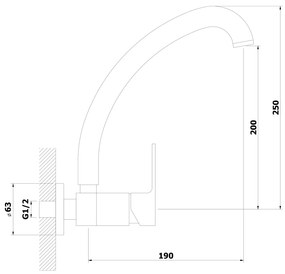 Bruckner, SIEGER nástenná batéria s vysokou hubicou, chrómová, 914.015.1