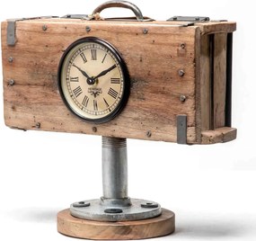 Drevené hodiny s kovovým podstavcom v štýle upcycle 320x160x310