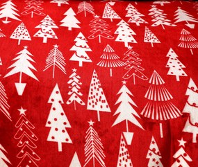Sada mikroplyšových obliečok CHRISTMAS TREES červené + obliečka mikroplyš SOFT 180x200 cm biele, dvojlôžko