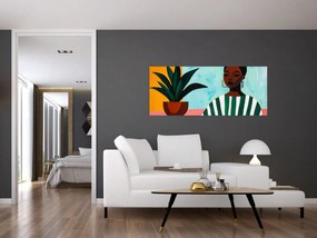 Obraz - Žena s kvetinou (120x50 cm)