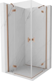 Mexen Mist-H Duo, 2-krídlový výklopný sprchový kút 95 x 95 cm, číre sklo, medený matný profil, 8A5-095L-095P-65-00