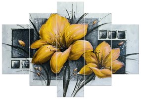 Gario Ručne maľovaný obraz Nádherné žlté Vlčie maky - 5 dielny Rozmery: 100 x 70 cm